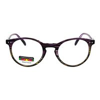 Round Keyhole Thin Plastic Horn Rim Tri-focal Progressive Reader Eyeglasses Purple Yellow Stripe 1.5