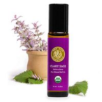 Organic Clary Sage Essential Oil, 100% Pure Non-GMO USDA Certified Organic Salvia Sclarea - 10ml Pre-diluted Roll-on | Hormone Support