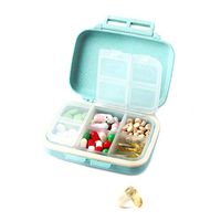 XINHOME Travel Pill Organizer Box, Natural Grain Fiber Travel Pill Case with 6 Compartments to Hold Vitamins, Fish Oil, Supplements and Medication (Light Blue)