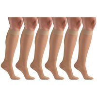 Sheer Compression Stockings, 15-20 mmHg, Women's Knee High Length, 20 Denier Light Beige Small (6 Pairs)