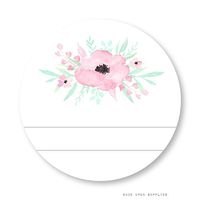 Pink Flowers Round Labels with Blank Space for Girl's Secret Garden Birthday Party, by Once Upon Supplies, Wide Mouth Canning Labels, Party Favor Seals, 2.5 Inches, 36 Pcs