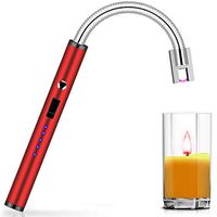Candle Lighter Electric Arc Lighter with Longer 360°Flexible Neck Rechargeable Battery LED Indicator for Camping Cooking BBQs Fireworks (Red)