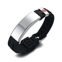 VNOX Free Engraving-Silicone Stainless Steel Medical Alert ID Tag Cuff Identification Adjustable Bracelet