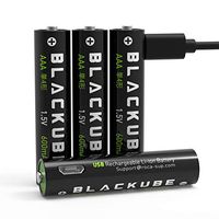 Blackube AAA 600mAh/900mWh Rechargeable Lithium Battery- 1h Quick-Charge by Micro USB Cable -1.5V/1000Cycles - 4Pack Triple A