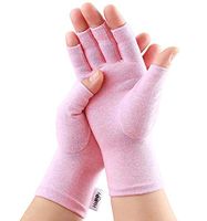 Compression Arthritis Gloves, Fingerless Hand Gloves for Rheumatoid & Osteoarthritis - Joint Pain and Carpel Tunnel Relief-Men & Women (Pink, Medium)
