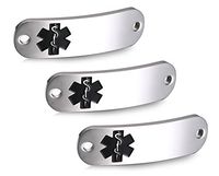 JF.JEWELRY 3 Pack Stainless Steel Medical Alert ID Tag for Medical Bracelet Curved Comfort Design-Black