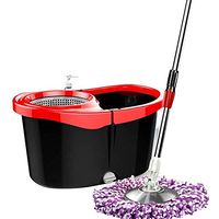 XSWZAQ Spin Mop Bucket System - Stainless Steel 360 Spin Mop with Extended Handle Bucket with Wheels and Easy Wring Dryer Basket for Home Kitchen Floor Cleaning