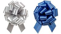 Christmas Hannukah Gift Wrap- Royal Blue & Gold, Silver or White Satin Pull Bows Value Pack - 12 Pcs (Royal Blue & Silver)