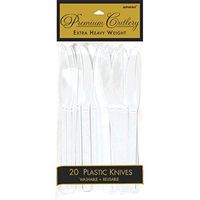 Premium Heavy Weight Plastic Knives | Frosty White | Pack of 20 | Party Supply