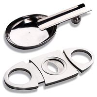 Bgbuy Stainless Steel Cigar Cutter Ashtray Set,Cut Dia.22mm Cigars,Suitable for Outdoor,Everyday,Gifts