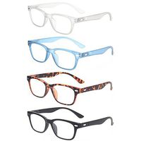 Reading Glasses 4 Pack Fashion Men And Women Readers Spring Hinge Glasses for Reading, 1gray 1blue 1tortoise 1black, Medium