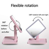 Makeup mirror Led Touch Sensor Light 360 Degree Rotating HD Vanity Mirror with Large Storage Tank Optional Battery/Charging, Battery Powered