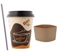 (200 Sets) 12 oz Disposable Coffee Cups with Dome Lids and Sleeves, FREE BONUS Stirrers, Brown Paper Hot Cups with Travel Lids, To Go Coffee Cups for Latte, Cappuccino, Tea, Chocolate