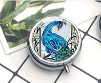 Compact 3 Compartment Medicine Case, Pill Box for Pocket or Purse Pill Box Decorative Pill Case with Gift Box Blue Peacock