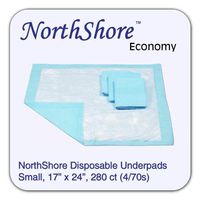 NorthShore Economy, 17 x 24, 6 oz, Blue Disposable Underpads (Chux), Small, Case/280 (4/70s)