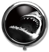 Shark Custom Round Silver Pill Box Pocket 2.1 inches Medicine Tablet Holder Organizer Case for Purse