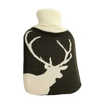 OLizee® Large 2 Liters Classic Rubber Hot Water Bottle with Cute Knit Cover, Purple Deer