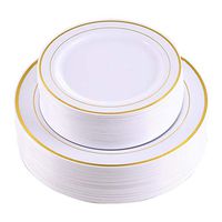 Gold Rim Dinner Plates 60 Pieces,Disposable Plastic Plates,Heavyweight Wedding Party Plates Includes:30 Dinner plates 10.25 Inch and 30 Salad Plates 7.5 inch(IOOOOO)