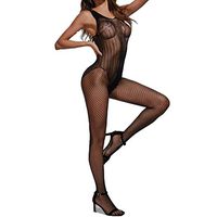 Jianekolaa_Lingerie Women Fashion Alluring Charming Bodystocking Babydoll Lingerie Sleeveless Solid Color Nightwear Black