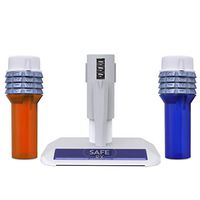 Safe Rx Locking Pill Bottle | Set Your Own Code Combination Lock | Prevent Pill Theft, Secure Medication, Certified Child-Resistant, Senior-Friendly | 4.5″ x 1.5″ Bottles 2-pk Blue/Amber + Encoder