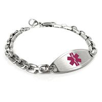 My Identity Doctor - Customized Medical Alert Bracelet with Engraving, 316L Steel Matte 6mm Links - Purple - Wrist Size 5.25 Inch