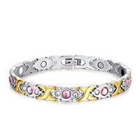 PINGMAI Women's Bracelet Titanium Steel Inlaid Diamond Magnetic Bracelet Adjustable Arthritic Carpal Canal Pain Anti-Fatigue 22cm×0.7cm White + Gold