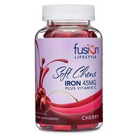 Fusion Lifestyle 45 mg Iron Supplement Cherry Flavored Soft Chew Plus Vitamin C for Iron Deficiency, 6 Month Supply, 180 Count