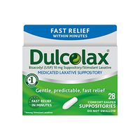 Dulcolax Laxative Suppositories, 28 Count, Fast, Reliable, and Gentle Relief from Constipation and Hard, Dry, Comfort Shaped Medicated Suppositories (Packaging May Vary)
