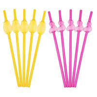 10pcs Flamingo Pineapple Plastic Straws Disposable Drinking Straws for Hawaiian Luau Tropical Party Decoration