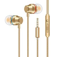 Earbuds Stereo Headphones in-Ear Earphones with Microphone Mic Wired Earphone Compatible iPhone iPod iPad Samsung Android Smartphones Tablet Laptop 3.5mm Jack-Gold