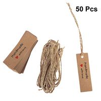 BESTOYARD Kraft Paper Tags Handmade with Love White Wedding Party Valentines Heart Gift Paper Hang Labels 50 pcs with Rope 10m