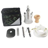 HOOKHA Mini Shisha Hookah Set Stainless Steel Pipe Glass vaseSilicone Hose Aluminum Handle Handbag 30cm