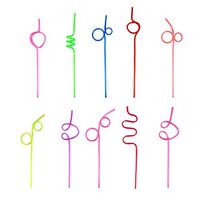 Delaman Plastic Drinking Straws - PVC Colorful Straw Crazy Curly Loop Coloured Drinking Straws for Birthday Party Christmas 10PCS