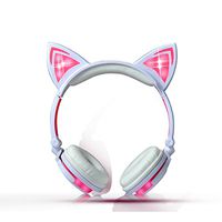 Kids Headphones Wired Over-ear Foldable LED Gaming Flashing Lights with USB Charger Earphone Headset for iPhone 6s,6s Plus,Android,iPad and Computer (White&pink,New version)