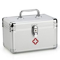 OUDMAY by Amazon - Medicine Chest - Lockable First Aid Case with Removable Tray and Separate Compartments Storage Box Applicable to Family Public and Wild Field Silver (S)