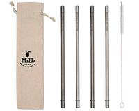 Long Safer Rounded End Stainless Steel Metal Straws for Large Cups, Tall Glasses, or Quart Mason Jars (4 Pack + Cleaning Brush + Bag)