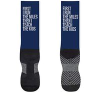 First I Run The Miles Then I Teach The Kids Printed Mid Calf Socks | Running Socks by Gone For a Run | Small | Navy