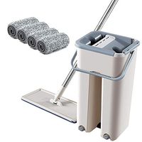 KXLHS Flat Mop and Bucket Set,2 in 1 Wash and Dry,Water Absorption Dust Removal Decontamination,with 4 Reusable Microfiber Pads,for Hardwood Floor, Laminate,Wood,Tile etc