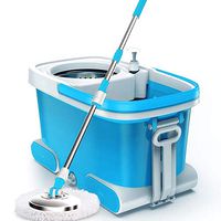 GHH Mop and Bucket Set, Mop and Buckets Sets On Wheels Space Saving Spin Mop for Hardwood Floor Cleaning Send 2 Microfiber Mop Refills,Blue