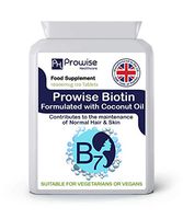 Biotin Formulated with Coconut Oil 10,000mcg 120 Tablets High Strength Biotin Tablets – UK Manufactured to GMP Guaranteed Quality - Suitable for Vegetarians & Vegans by Prowise Healthcare
