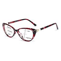 OCCI CHIARI Progressive Multifocus Women Cateye Reading Glasses Anti Blue Light Reader Spring Hinges (Red, 0)