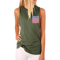 LiqniudD Women's Round Neck Tank Tops Summer Casual Blouse American Flag Pocket Sleeveless Vest (M, Green)