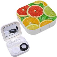 Portable Contact Lens Case Box Travel Kit Mirror + Bottle + Tweezers Container Holder [ Motley Citrusfruit Slices ]