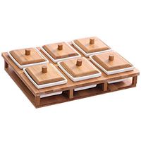 H 6Pcs White Ceramic Serving Bowl Set with Bamboos Lid, Cutlery Tray, Seasoning Organizers, Versatile Food Bowls, Ideal for Any Home Or Living Space