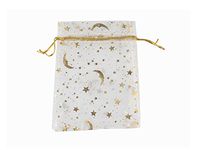 QIANHAILIZZ 100 Moon Star Organza Jewelry Gift Pouch Candy Pouch Drawstring Wedding Favor Bags (white, 7 x 9 inch)