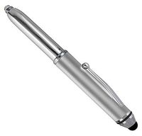 SyPen Stylus Pen for Touchscreen Devices, Tablets, iPads, iPhones, Multi-Function Capacitive Pen with LED Flashlight, Ballpoint Ink Pen, 3-in-1 Pen, 1PK, Silver