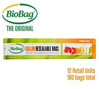 BioBag Resealable Compostable Gallon Bags, 12 Boxes of 15 Bags, 180 Count