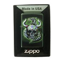 Zippo Custom Lighter - Chameleon Metallic Dragon and Skull