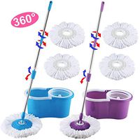 SP Head Mop Floor Microfiber Easy Bucket Magic Spinning 360°Cleaner Easy Bucket 2 Heads(4 Color Blue,Purple,Pink,Green)