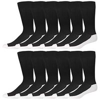 12 Pairs of Non-Binding Diabetic Sock with Loose Top, Cotton Crew Socks for Men (Black with White Health Sole, Size: 10-13)
